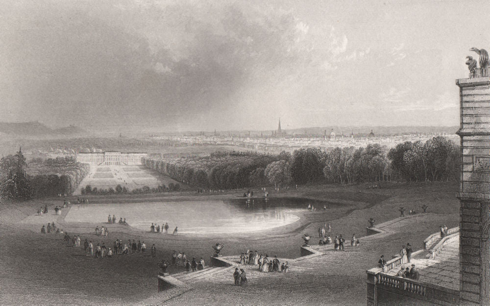 Vienna from the Gloriette, Schönbrunn, Austria. Wien Danube Donau. BARTLETT 1840